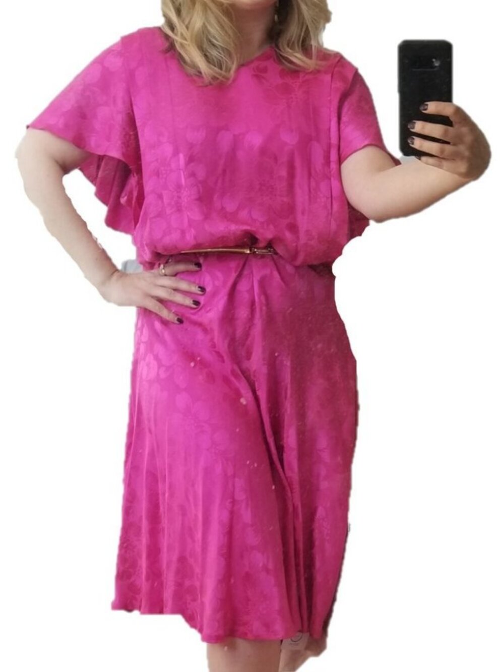 Vintage Silk Pink Floral 80s Dress